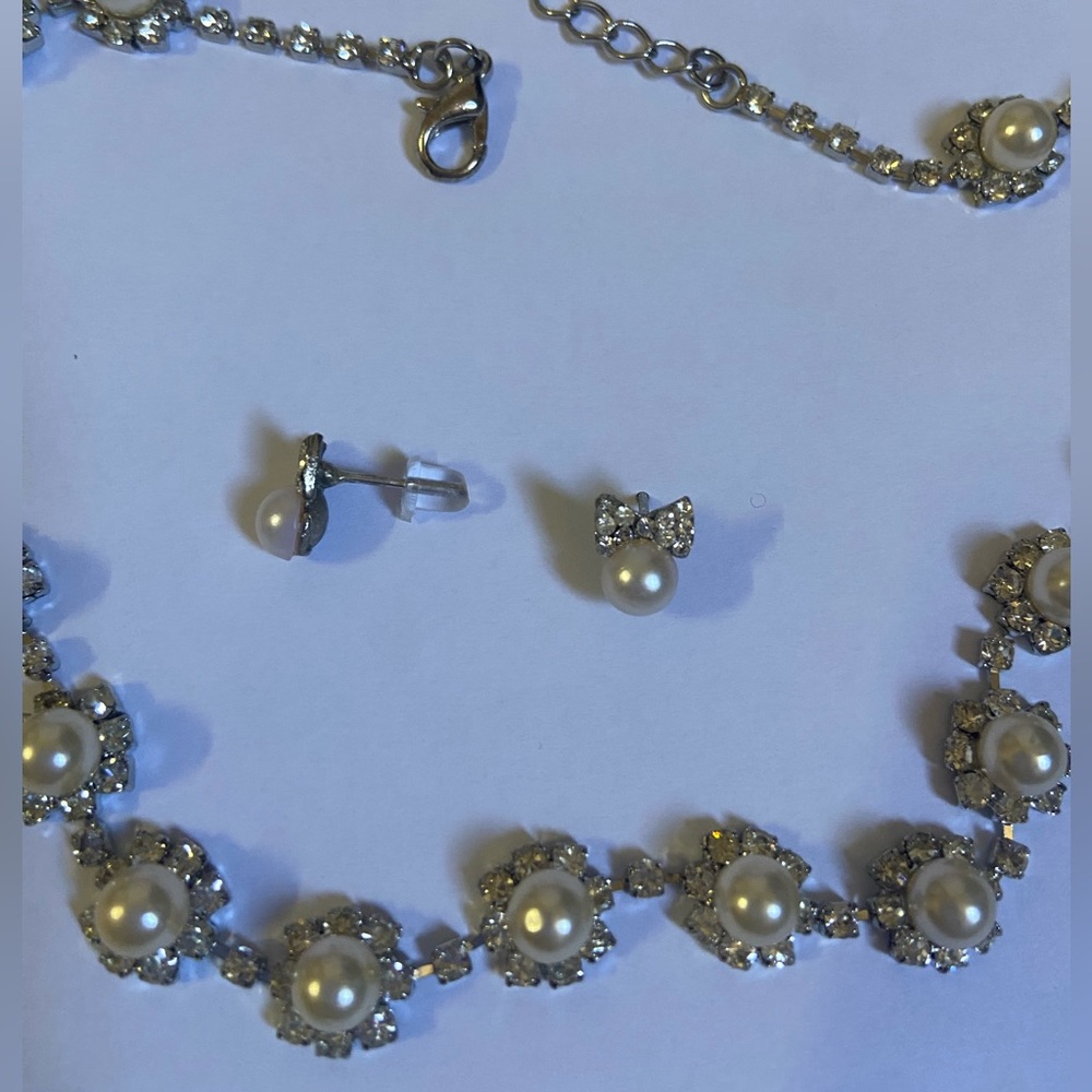 Vintage Faux Pearl Choker Necklace & Earring 🔅